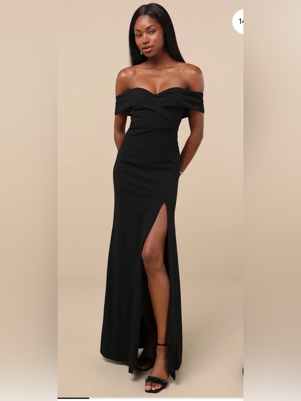 Lulus Off-Shoulder Black Evening Gown with Thigh Slit